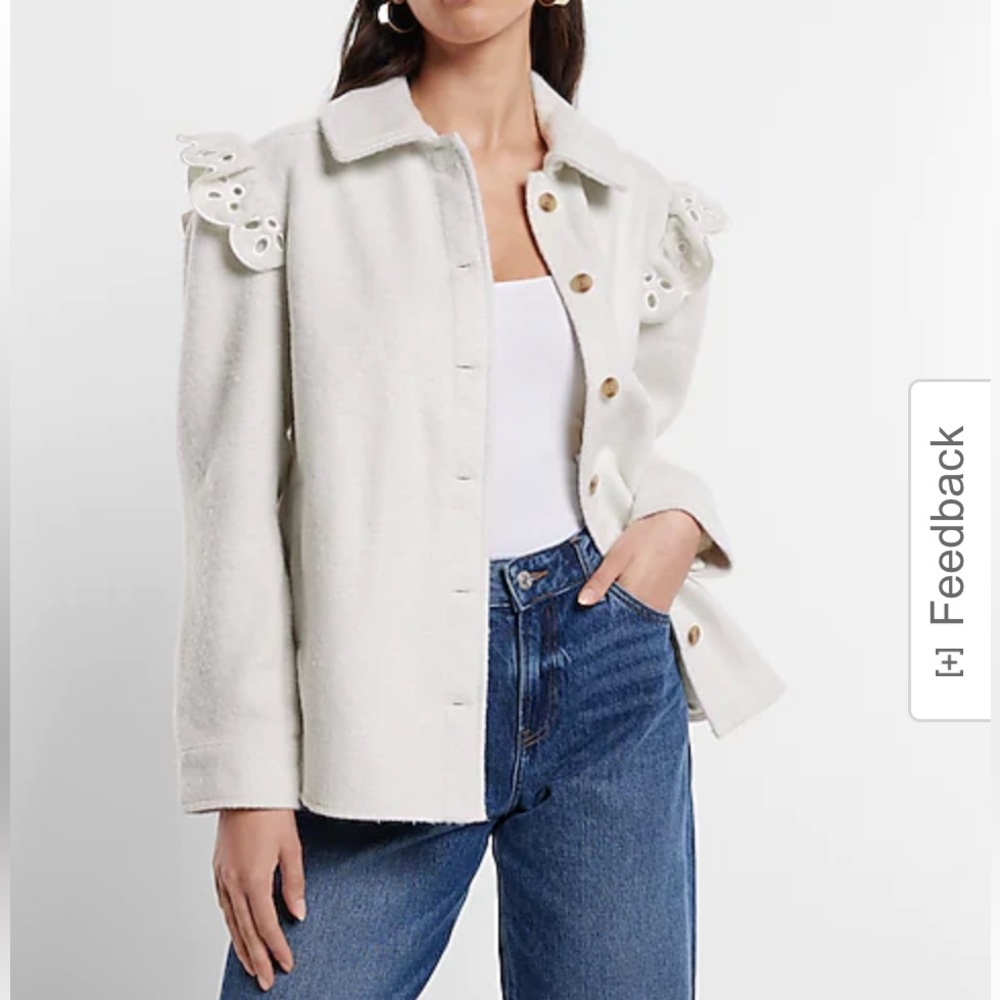 Express Boucle Eyelet Ruffle Shacket NWT - Picture 6 of 9